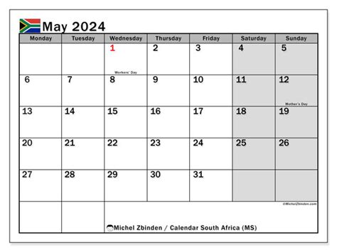 Calendar May 2024 South Africa Ms Michel Zbinden Za