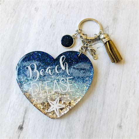 Beach Please Keychain Glitter Beach Keychain Acrylic Glitter Etsy