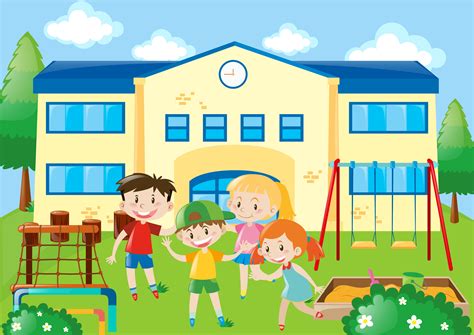 Four Students In The School Playground 369802 Vector Art At Vecteezy