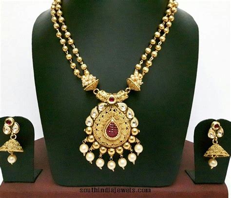 1 Gram Gold Kundan Haram With Jhumka South India Jewels
