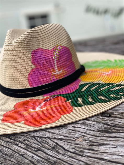 Hand Painted Tropical Flowers Straw Hat Sun Hat Boho Chic Etsy