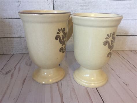 Pfaltzgraff Village Mugs Set Of 5 Vintage Pedestal Cups Etsy