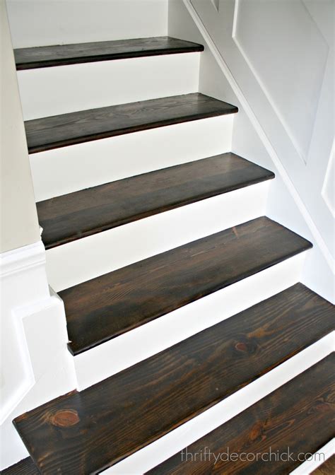 Stained Wood And Painted Stair Makeover Thrifty Decor Chick Thrifty