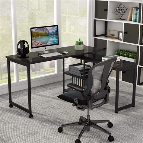 Tribesigns Reversible L Shaped Desk With Storage Shelves Free Rotating Corner Computer