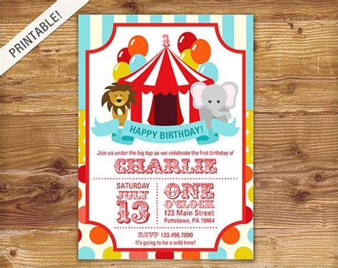 Circus Birthday Invitation Printed 372 First Birthday Party Invite