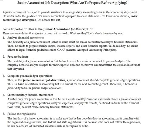 Junior Accountant Job Description What Are To Prepare Before Applying