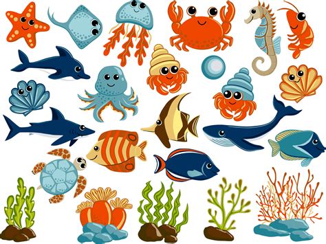 Ocean Life Clip Art Marine Inhabitants Sea Animals Clip Art Etsy