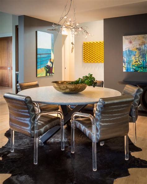 Neutral Contemporary Dining Room With Metallic Chairs Hgtv