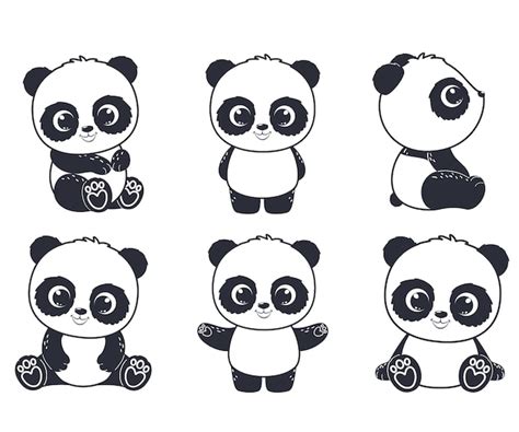 Un Conjunto De Contornos De Pandas Lindos Ilustración Vectorial De Una