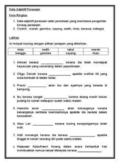 Kata Adjektif Perasaan Language Malay Grade Level 4 School Subject