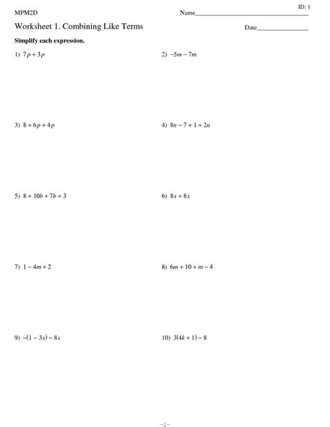 Practice the questions given in the worksheet on combining like terms and unlike terms. 13 Best Images of Combining Like Terms Worksheet Answer ...