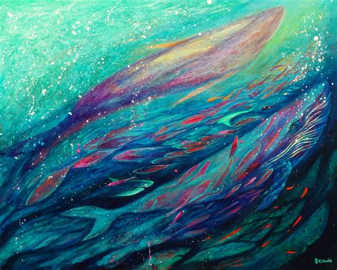 Abstract Two Whales Original Painting Sold Deep Impressions