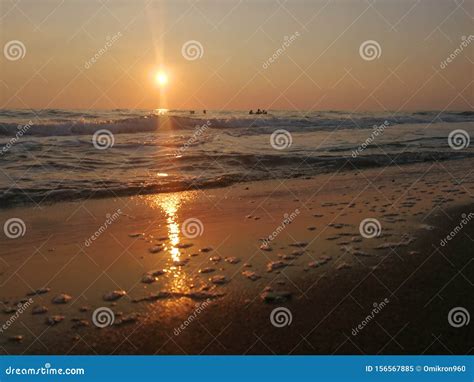 Sunset On Sandy Beach Stock Image Image Of Evening 156567885