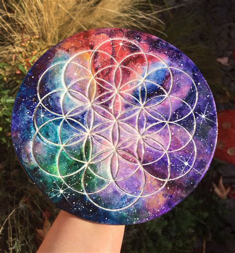 Flower Of Life Sacred Geometry Galactic Clay Painted Crystal Etsy Uk