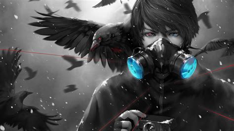 Desktop Wallpaper Anime Boy Dark Mask Crows Art Hd