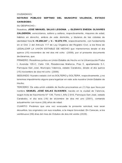 Carta De Concubinato Notariada Pdf