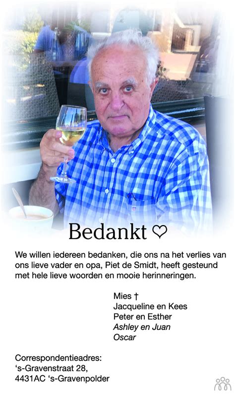 Piet De Smidt Overlijdensbericht En Condoleances Mensenlinq Nl