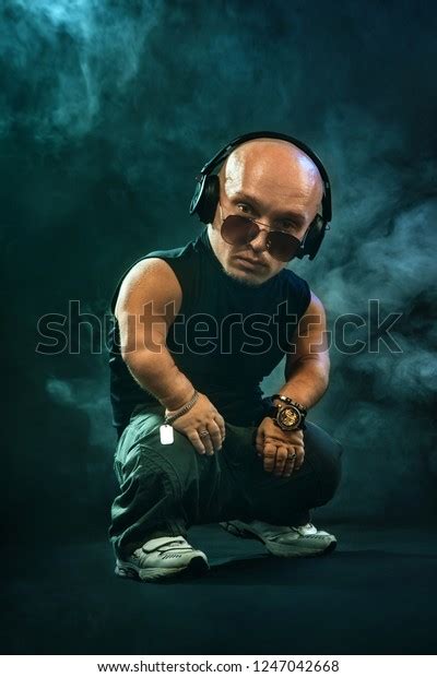 Portrait Stylish Midget Mc Headphones Sunglasses Stock Photo Shutterstock
