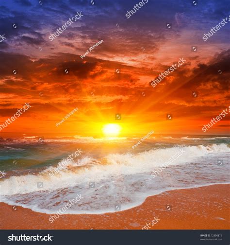 Evening Scene With Sunset On Sea Stock Photo 72890875 Shutterstock