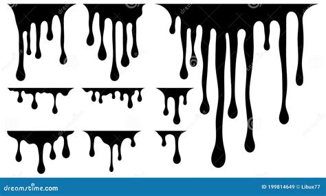 Black Dripping Water Sauce Or Paint Current Vector Silhouettes