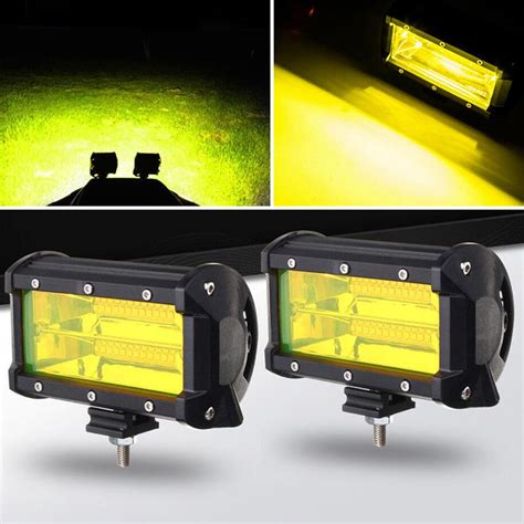 2pcs 5 Inch 72w Yellow Led Work Light Car Flood Bar Offroad Fog Lamp