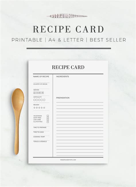 Recipe Card Printable Recipe Cards Us Letter Half Letter Etsy