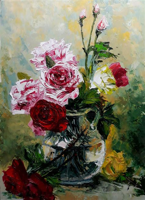 Still Life Roses50x70cm Oil Painting Paper Andranik