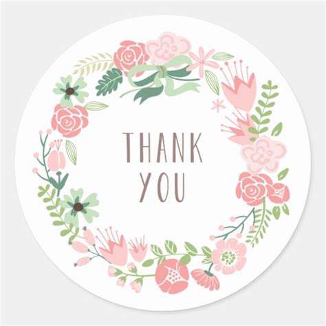 Floral Wreath Thank You Stickers Zazzle