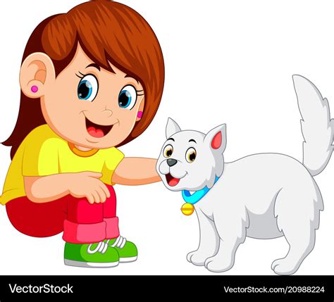 Little Girl And Her Pet Cat Royalty Free Vector Image