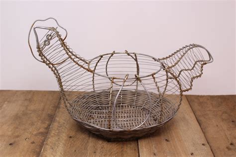 Vintage Wire Chicken Egg Basket Egg Gathering Basket Etsy