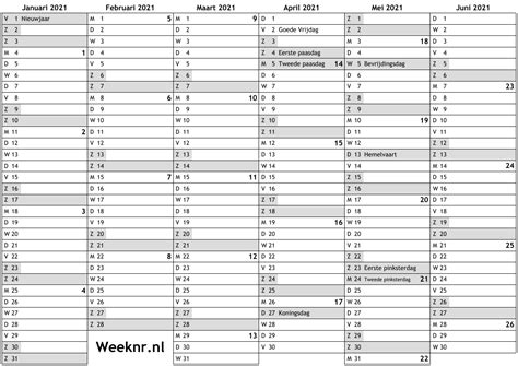 Kalender Voor 2021 Met Weeknummers En Feestdagen Nationale Feestdagen