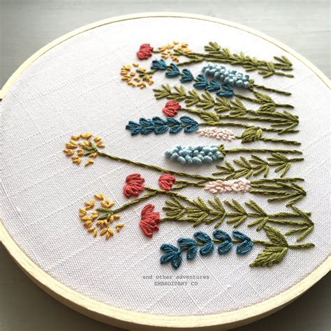 Beginner Hand Embroidery Pattern Bright Summer Meadow Floral
