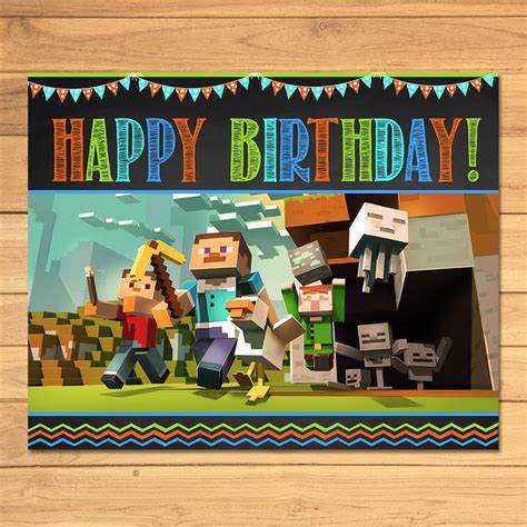 Minecraft Birthday Sign Chalkboard Flags Minecraft Happy Birthday