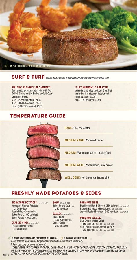 Outback Steakhouse menu in Baytown, Texas, USA