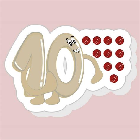 Sticker Style Cute Cartoon Number 10 With Cricket Balls On Pink