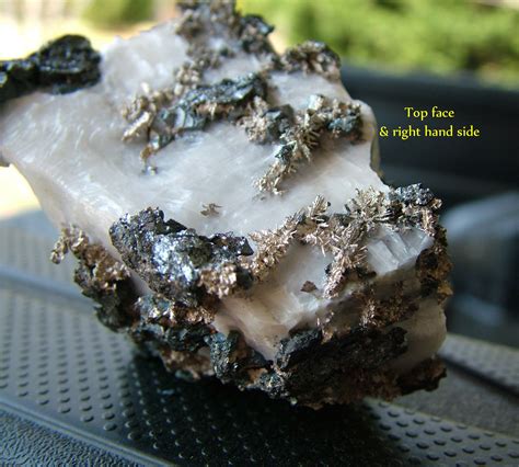 Native silver crystals on calcite - Imiter Mine - Morocco