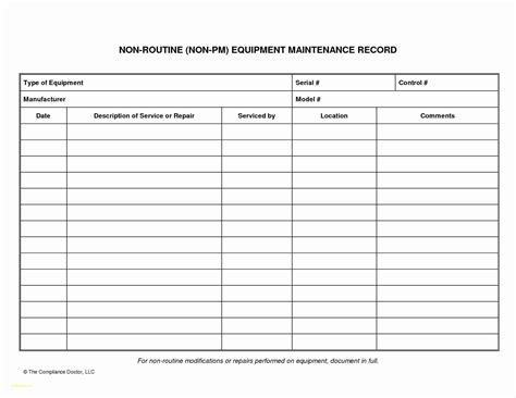 An Employees Record Sheet With The Words Non Routine Nmm Equipment