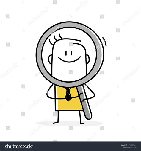 Funny Stickman Holds Large Magnifying Glass Stock Vector Royalty Free