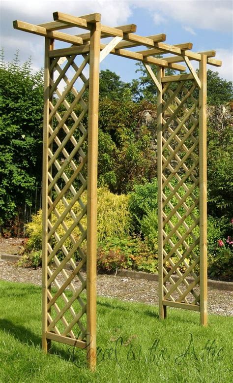 Square Flat Top Wooden Garden Arch With Trellis Sides Treated Against