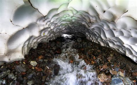 Large Snow Cave In The Wallowa Mountains Oregon Usa Stock Image