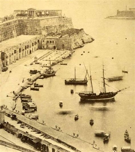 Valletta Malta Port Scene Showing Idle Men On Rooftop Circa 1870s