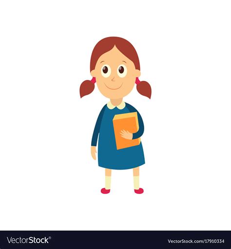 Flat Cartoon Girl Pupil Isolated Royalty Free Vector Image