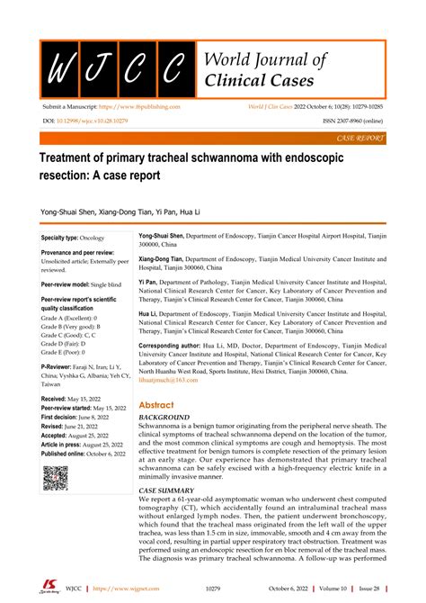 PDF Treatment Of Primary Tracheal Schwannoma With Endoscopic Resection A Case Report