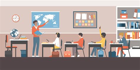 Teacher And Pupils In The Classroom Stock Illustration Download Image