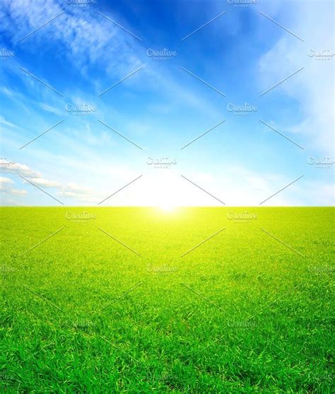 Green Grass And Blue Sky Featuring Backdrop Background And Beautiful