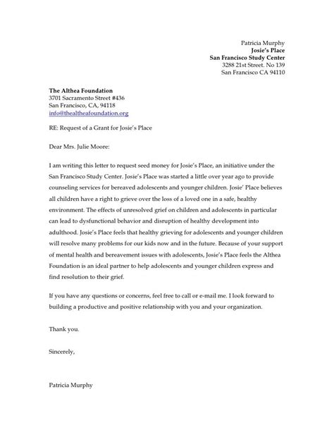 letter  support  grant proposal sample google