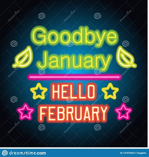 Goodbye January Hello February Spring Text Sign With Frame Vector