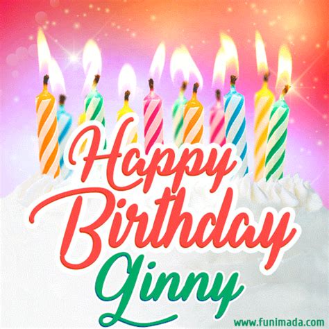 Happy Birthday  For Ginny With Birthday Cake And Lit Candles