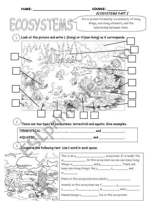 Parts Of An Ecosystem Worksheet Worksheets For Kindergarten