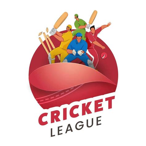 Cricket League Concept With Cartoon Cricketer Players In Action Pose On